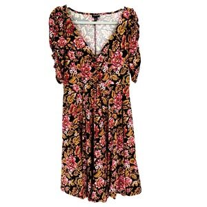 Torrid FLORAL SKATER MINI DRESS Womens Large Liquid Knit Babydoll Stretch Spring
